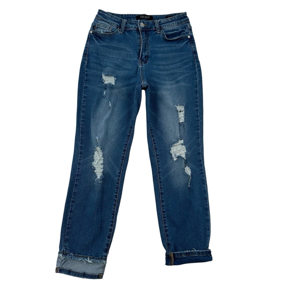 Judy Blue Slim Fit Sz 7/28 Distressed Jeans Medium Wash High Rise Grunge Revival